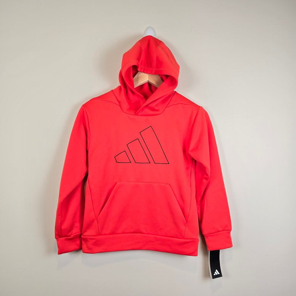 Adidas D4T Hooded Pullover Kids Size S/8 3 Stripe Hoodie Sweatshirt Real Coral